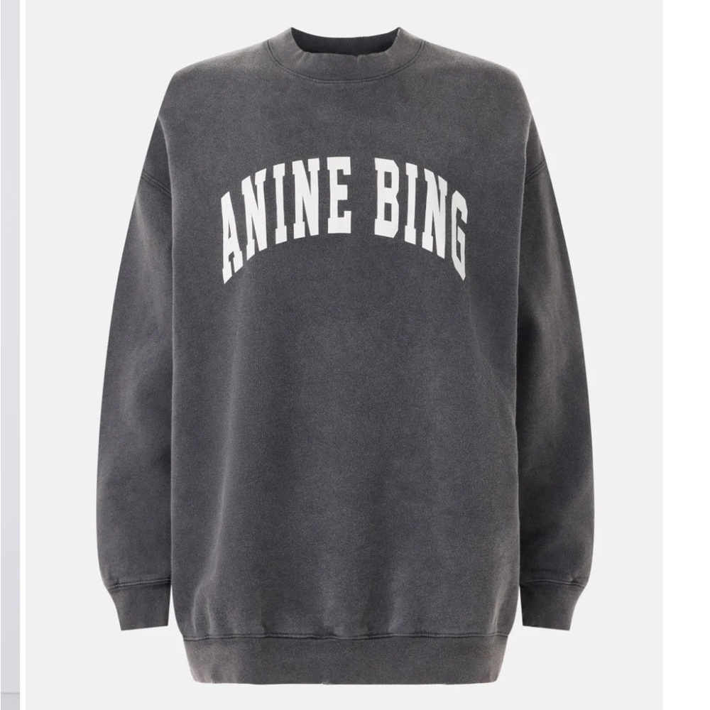 Anine Bing Charcoal Gray Crewneck Sweatshirt with White Logo